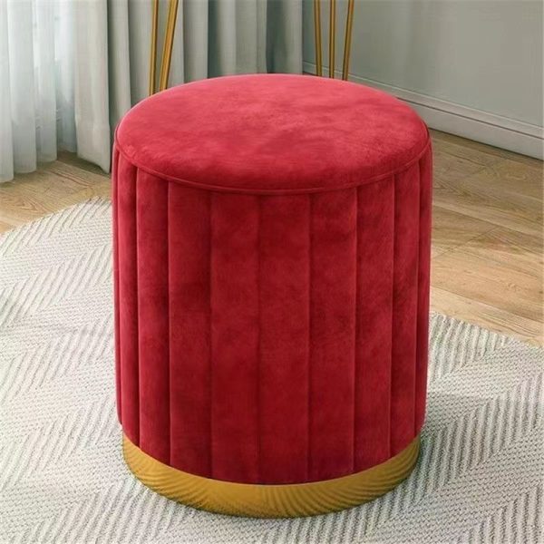 Contemporary Scandinavian Velvet Wood Stainless Steel Sponge Round Vanity Stool Containable For Bedroom - Image 24