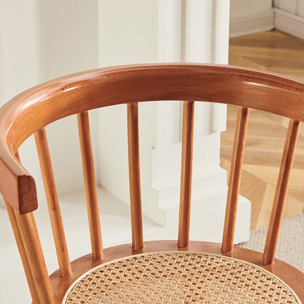Contemporary Nordic Weaving Rattan Rubber Wood Round Stripe Hollowed Dining Chair Backrest For Dining Room - Image 8