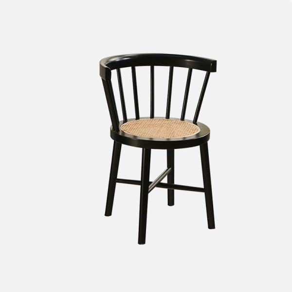 Contemporary Nordic Weaving Rattan Rubber Wood Round Stripe Hollowed Dining Chair Backrest For Dining Room - Image 17