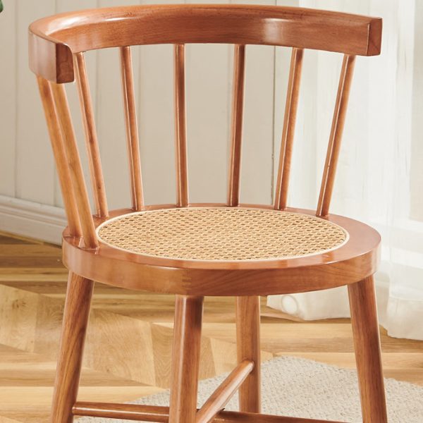 Contemporary Nordic Weaving Rattan Rubber Wood Round Stripe Hollowed Dining Chair Backrest For Dining Room - Image 10