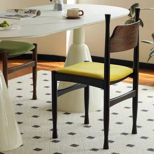 Traditional French Rubber Wood Velvet Sponge Square Cow Horn Dining Chair Backrest For Dining Room - Image 4