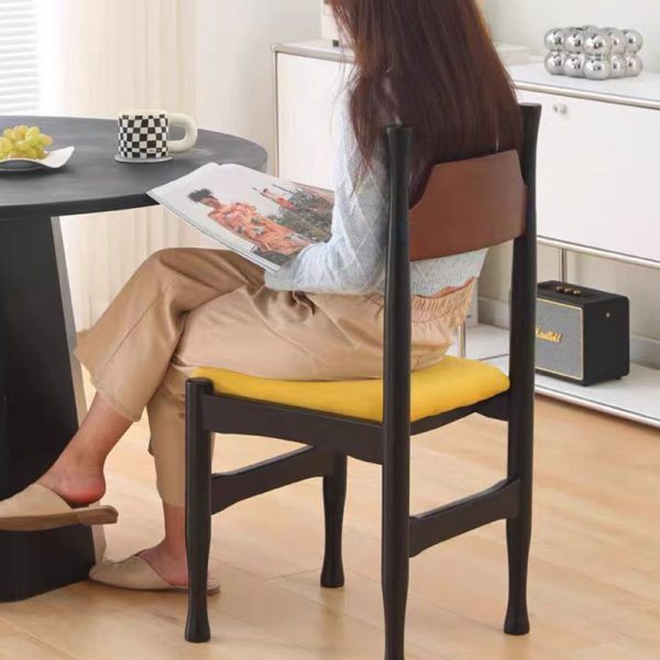 Traditional French Rubber Wood Velvet Sponge Square Cow Horn Dining Chair Backrest For Dining Room - Image 18