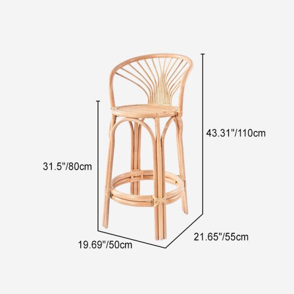 Contemporary Nordic Rattan Curved Backrest Bar Stool For Dining Room - Image 4