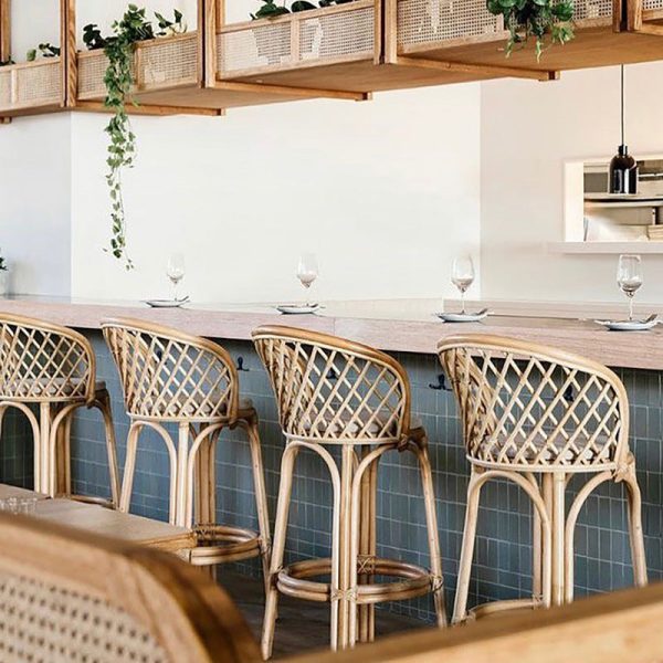 Contemporary Nordic Rattan Curved Backrest Bar Stool For Dining Room - Image 2
