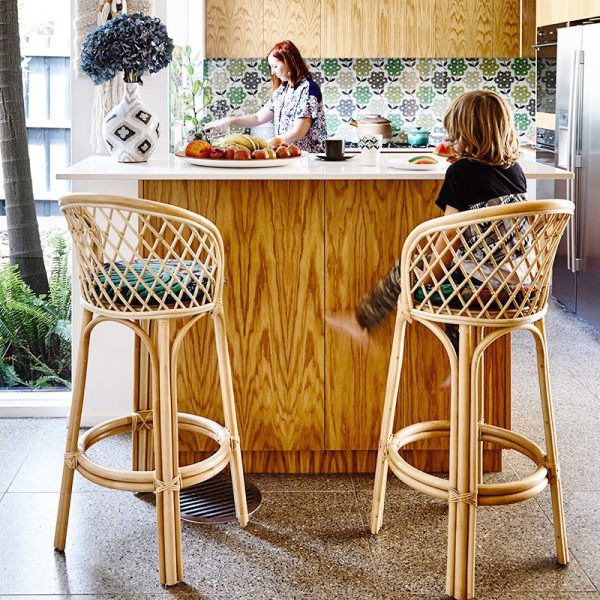 Contemporary Nordic Rattan Curved Backrest Bar Stool For Dining Room - Image 5