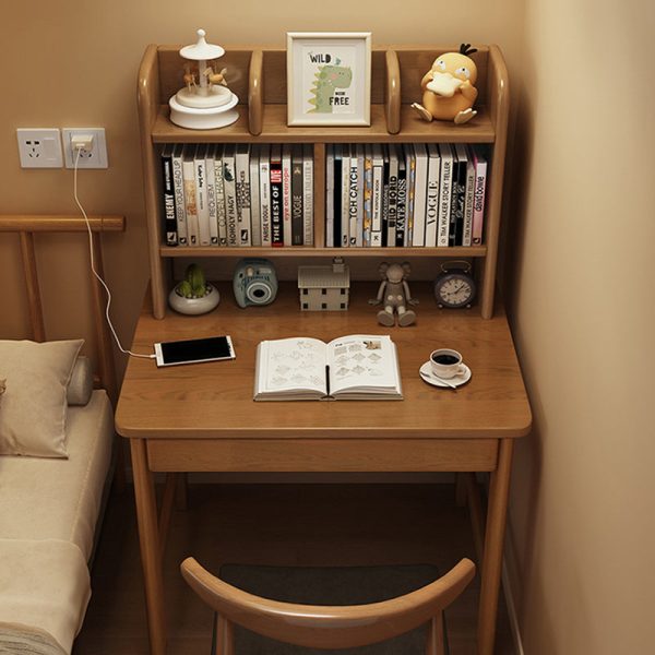 Modern Simplicity Rectangle Solid Wood Rubberwood Desk 1-Drawer For Home Office - Image 3