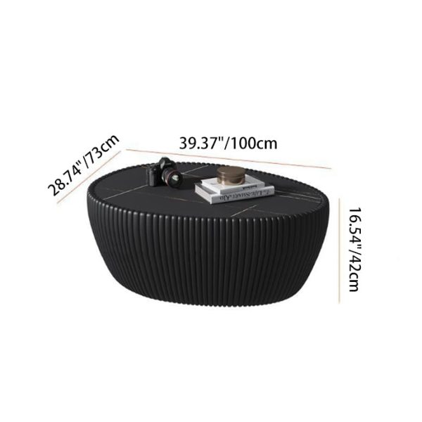 Contemporary Nordic Rock Slab PU Leather Wood Pebble-Shaped Coffee Table For Living Room - Image 5