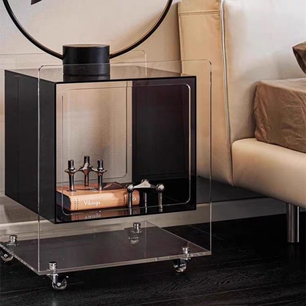 Modern Minimalist Acrylic Cube Side Table With Wheels For Bedroom & Living Room - Image 3