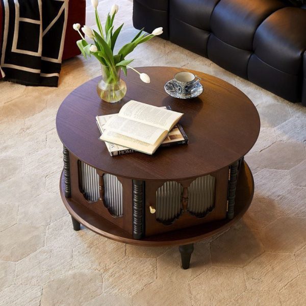 Traditional Vintage Rubberwood Round Coffee Table For Living Room - Image 5