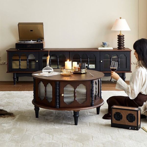 Traditional Vintage Rubberwood Round Coffee Table For Living Room - Image 3