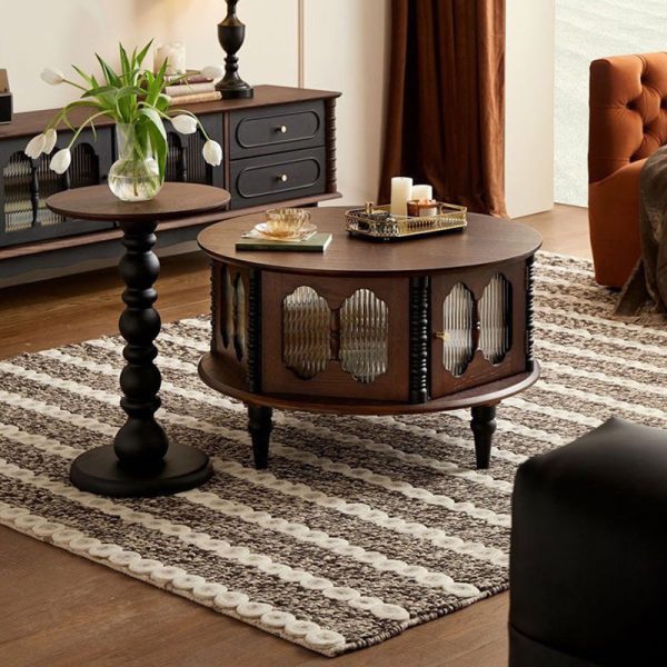 Traditional Vintage Rubberwood Round Coffee Table For Living Room - Image 6