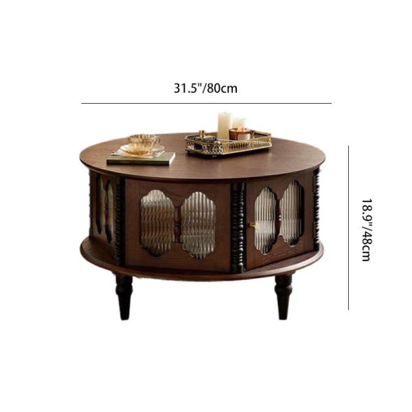 Traditional Vintage Rubberwood Round Coffee Table For Living Room - Image 4