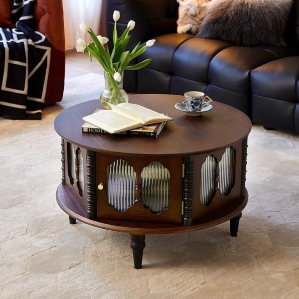 Traditional Vintage Rubberwood Round Coffee Table For Living Room - Image 2