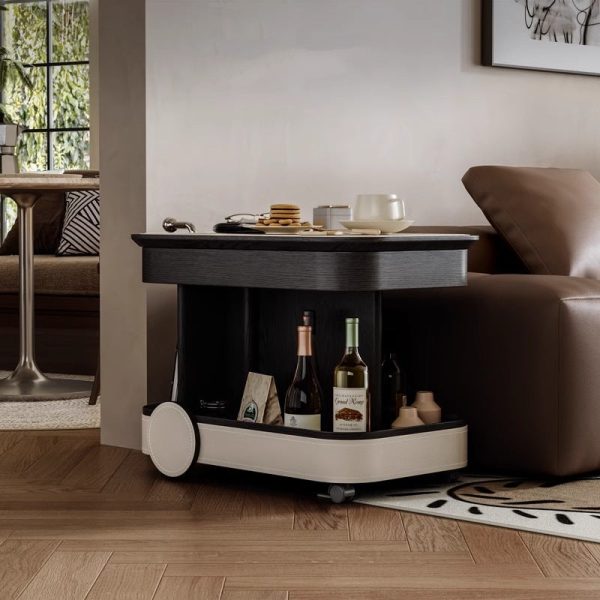Contemporary Nordic Multi-Layer Wood & Saddle Leather Rectangular Side Table With Lift & Swivel Top For Living Room - Image 2
