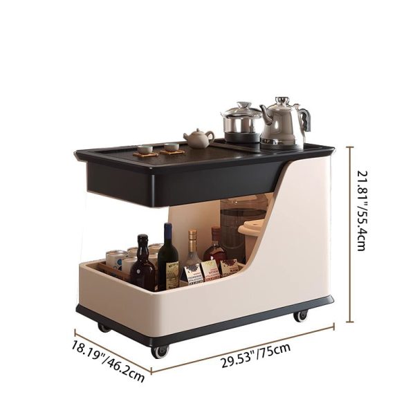 Modern Minimalist Rubber Wood & Stone-Grain Rectangular Coffee Table With 2-Tier And Wheels For Living Room - Image 4