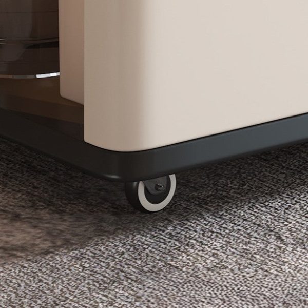 Modern Minimalist Rubber Wood & Stone-Grain Rectangular Coffee Table With 2-Tier And Wheels For Living Room - Image 6