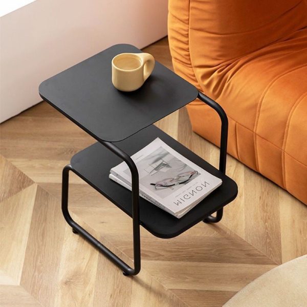 Modern Minimalist Iron Rectangular Side Table With 2-Tier Storage For Bedroom & Living Room - Image 2