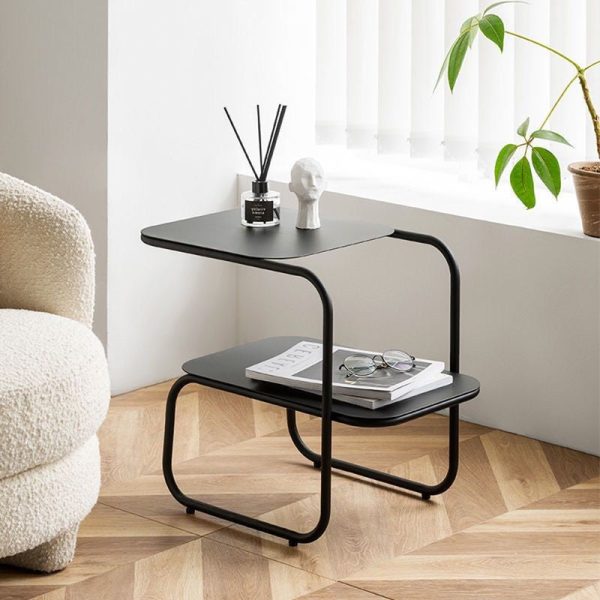 Modern Minimalist Iron Rectangular Side Table With 2-Tier Storage For Bedroom & Living Room
