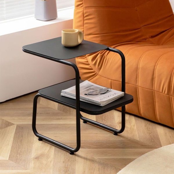 Modern Minimalist Iron Rectangular Side Table With 2-Tier Storage For Bedroom & Living Room - Image 3