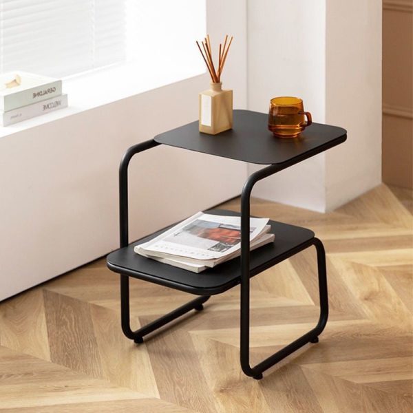 Modern Minimalist Iron Rectangular Side Table With 2-Tier Storage For Bedroom & Living Room - Image 5