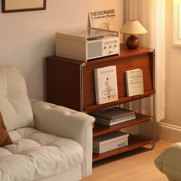 Modern Mid-Century Wooden And Stainless Steel Rectangular Side Table 1-Cabinet For Living Room - Image 12