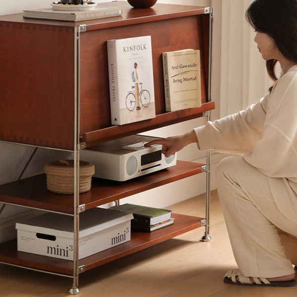 Modern Mid-Century Wooden And Stainless Steel Rectangular Side Table 1-Cabinet For Living Room - Image 10