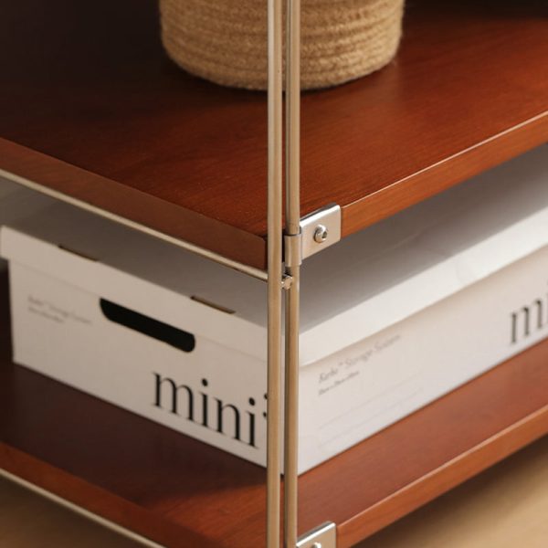 Modern Mid-Century Wooden And Stainless Steel Rectangular Side Table 1-Cabinet For Living Room - Image 8