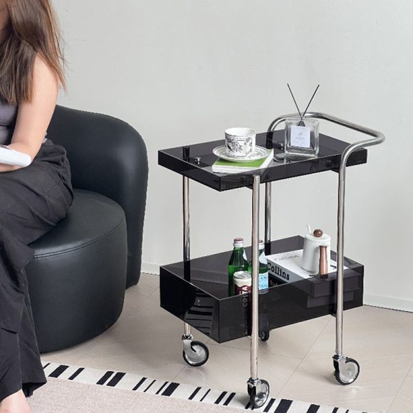 Modern Minimalist Acrylic Metal Rectangular Side Table 2-Tier For Living Room And Bedroom - Image 8