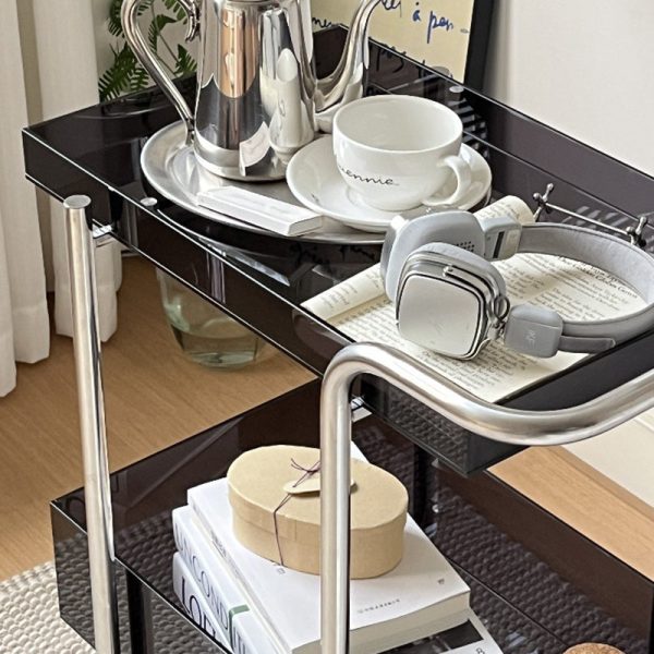 Modern Minimalist Acrylic Metal Rectangular Side Table 2-Tier For Living Room And Bedroom - Image 6