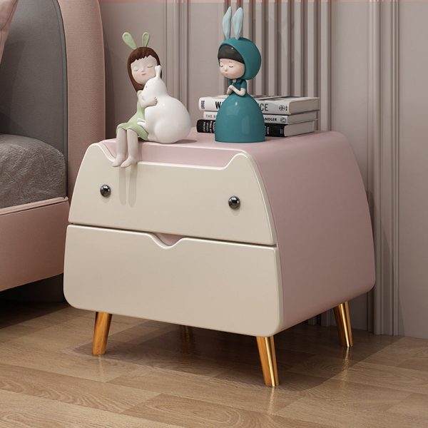 Contemporary Creative Microfiber Leather, Wood & Carbon Steel Cat-Shaped Nightstand With 2-Drawer For Kids' Bedroom - Image 19