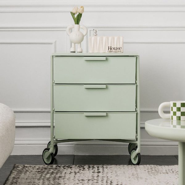 Contemporary Nordic Iron & ABS Rectangular Movable Side Table 3-Drawer For Bedroom & Living Room - Image 11