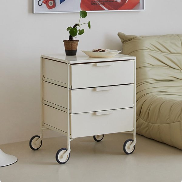 Contemporary Nordic Iron & ABS Rectangular Movable Side Table 3-Drawer For Bedroom & Living Room - Image 14