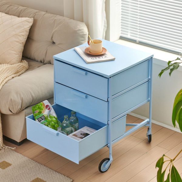 Contemporary Nordic Iron & ABS Rectangular Movable Side Table 3-Drawer For Bedroom & Living Room - Image 15