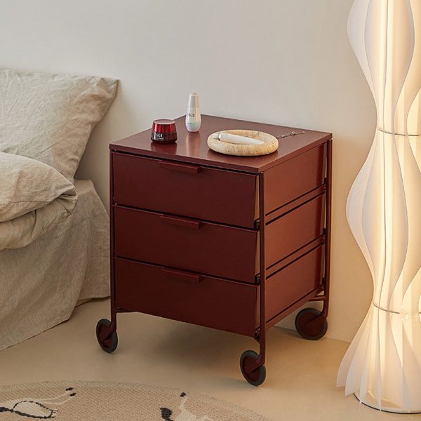 Contemporary Nordic Iron & ABS Rectangular Movable Side Table 3-Drawer For Bedroom & Living Room - Image 13