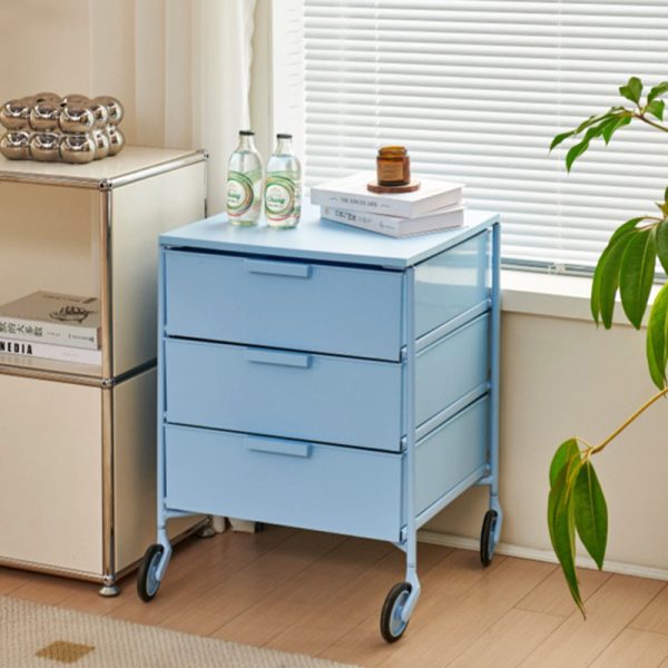 Contemporary Nordic Iron & ABS Rectangular Movable Side Table 3-Drawer For Bedroom & Living Room - Image 2