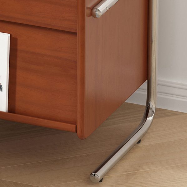 Traditional Vintage Wood, Rock Slab & Stainless Steel Rectangular Nightstand With 2-Drawer For Bedroom - Image 8