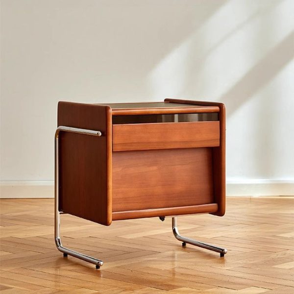 Traditional Vintage Wood, Rock Slab & Stainless Steel Rectangular Nightstand With 2-Drawer For Bedroom - Image 14