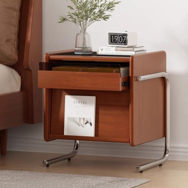 Traditional Vintage Wood, Rock Slab & Stainless Steel Rectangular Nightstand With 2-Drawer For Bedroom - Image 13