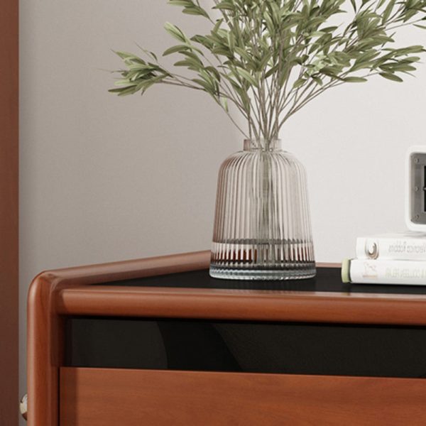 Traditional Vintage Wood, Rock Slab & Stainless Steel Rectangular Nightstand With 2-Drawer For Bedroom - Image 6