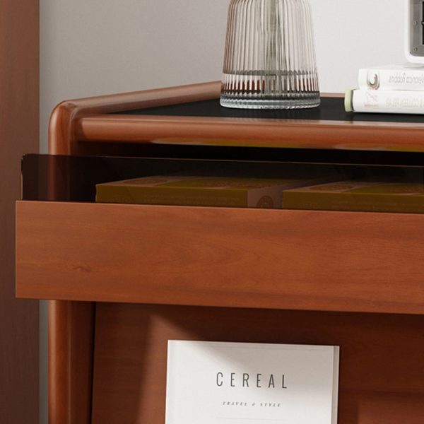 Traditional Vintage Wood, Rock Slab & Stainless Steel Rectangular Nightstand With 2-Drawer For Bedroom - Image 5