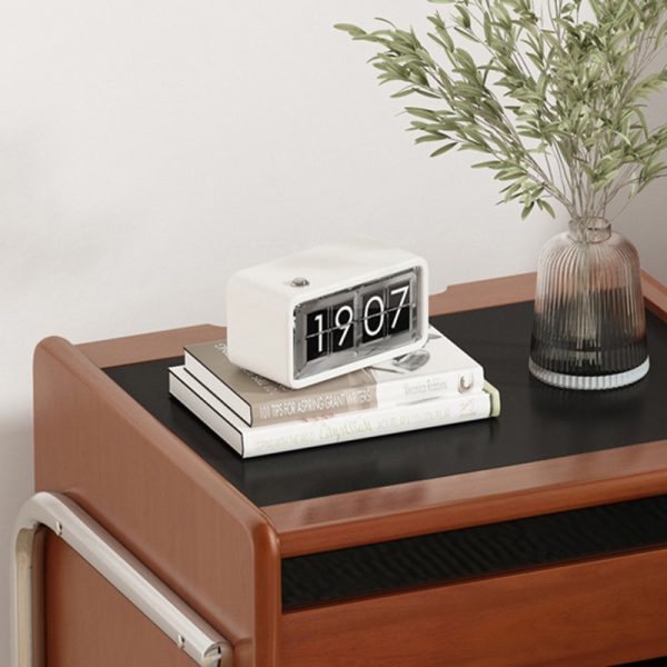 Traditional Vintage Wood, Rock Slab & Stainless Steel Rectangular Nightstand With 2-Drawer For Bedroom - Image 11