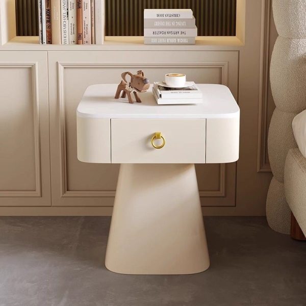 Traditional French Carbon Steel & Rock Slab Square Top Nightstand With Pyramid Base And 1-Drawer For Bedroom & Living Room - Image 11