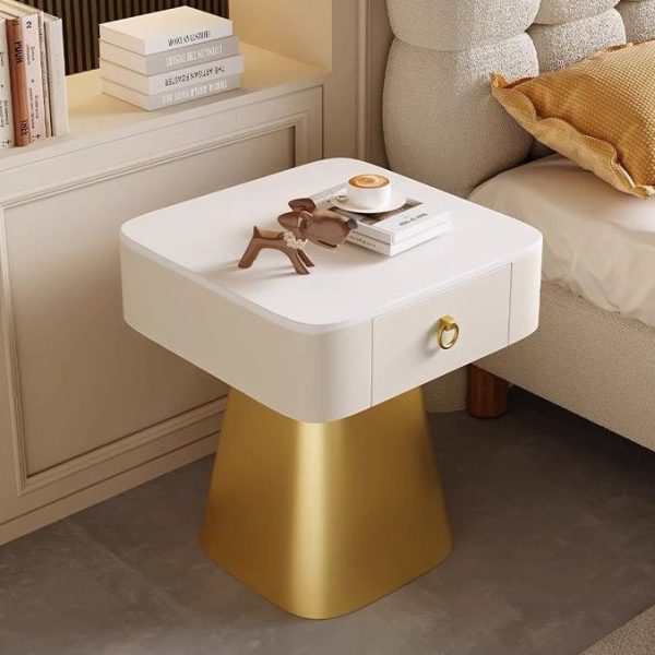 Traditional French Carbon Steel & Rock Slab Square Top Nightstand With Pyramid Base And 1-Drawer For Bedroom & Living Room - Image 18