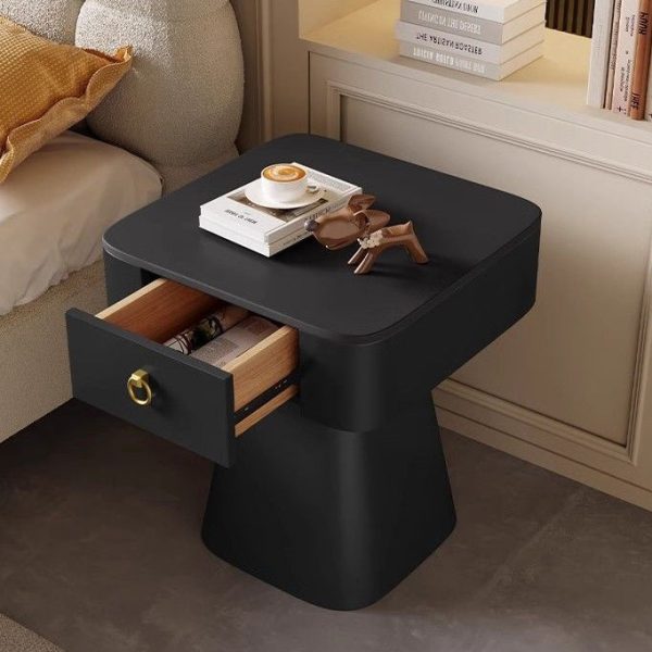 Traditional French Carbon Steel & Rock Slab Square Top Nightstand With Pyramid Base And 1-Drawer For Bedroom & Living Room - Image 17