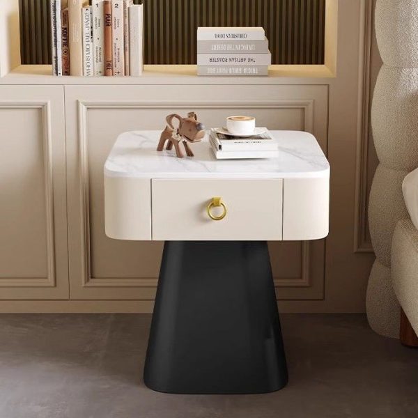 Traditional French Carbon Steel & Rock Slab Square Top Nightstand With Pyramid Base And 1-Drawer For Bedroom & Living Room - Image 19