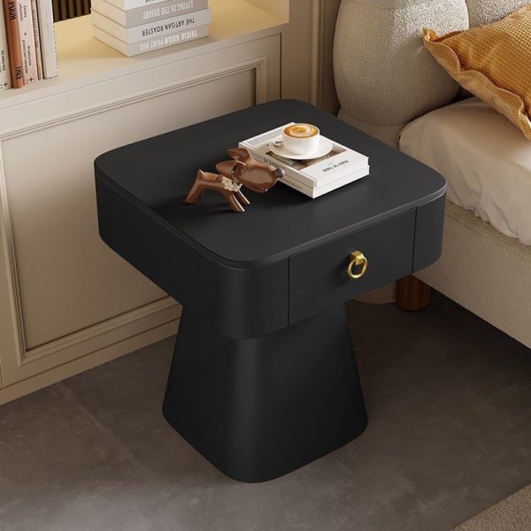 Traditional French Carbon Steel & Rock Slab Square Top Nightstand With Pyramid Base And 1-Drawer For Bedroom & Living Room - Image 2