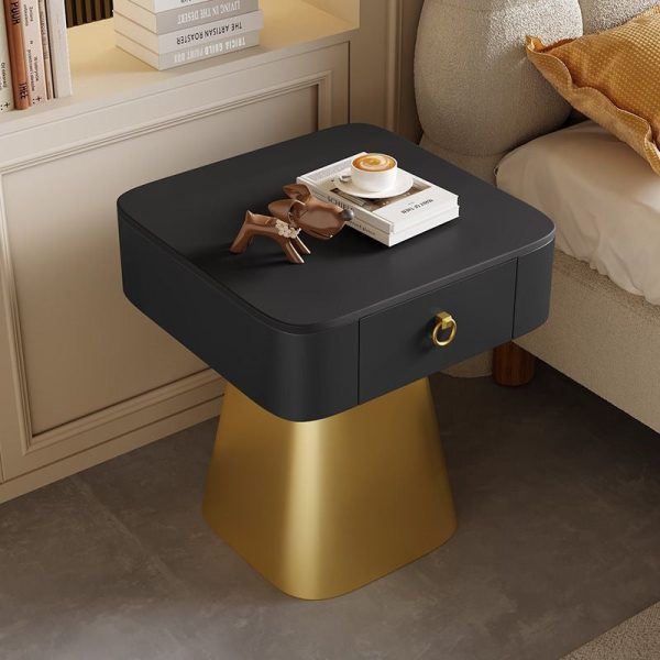Traditional French Carbon Steel & Rock Slab Square Top Nightstand With Pyramid Base And 1-Drawer For Bedroom & Living Room - Image 12