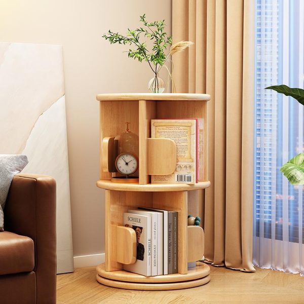 Modern Minimalist Solid Wood Round Cylinder Rotating Bookshelf 2/3/4/5 Tier For Home Office And Living Room - Image 15