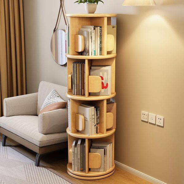 Modern Minimalist Solid Wood Round Cylinder Rotating Bookshelf 2/3/4/5 Tier For Home Office And Living Room - Image 11