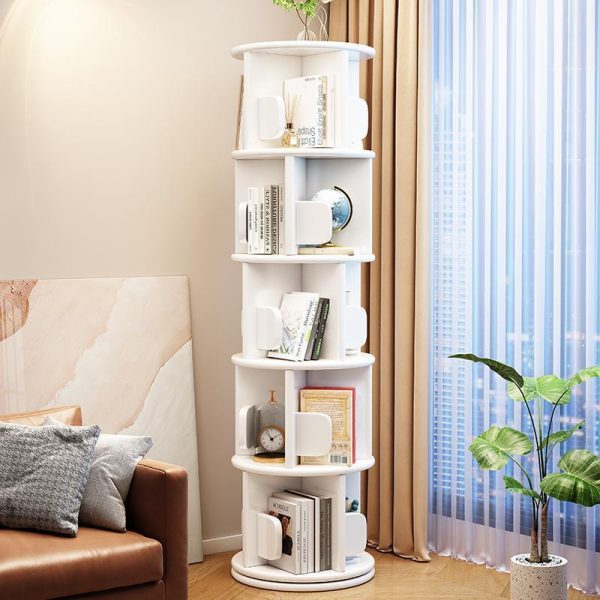 Modern Minimalist Solid Wood Round Cylinder Rotating Bookshelf 2/3/4/5 Tier For Home Office And Living Room - Image 21